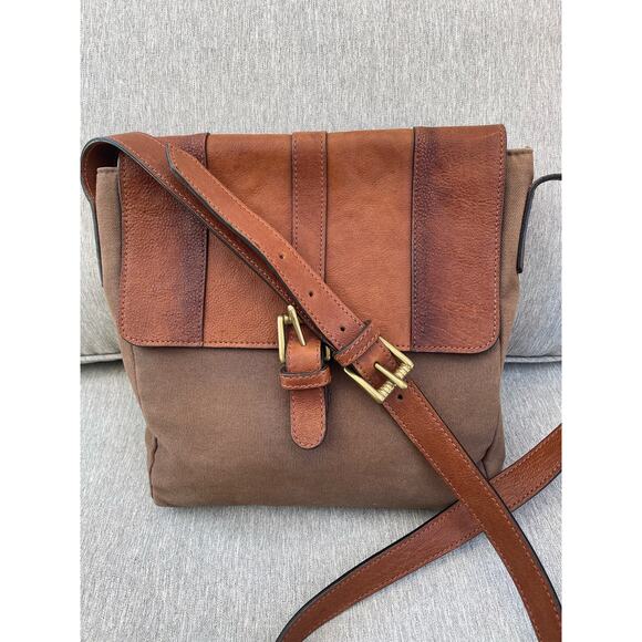 Scully Leather and Canvas Crossbody Flap Bag Purse - Picture 1 of 12